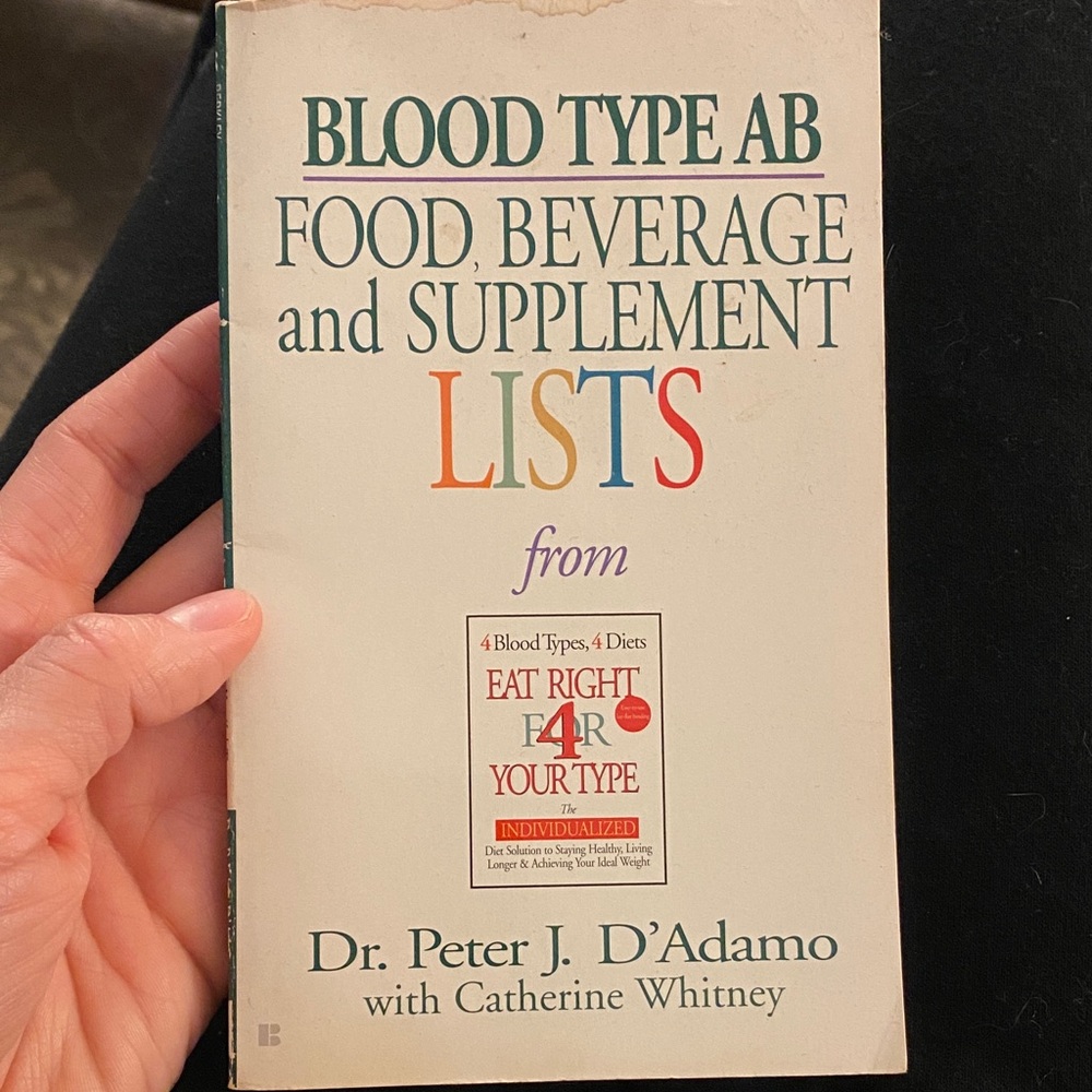 DONATED - Blood Type AB Food, Beverage, and Supplement Lists Book